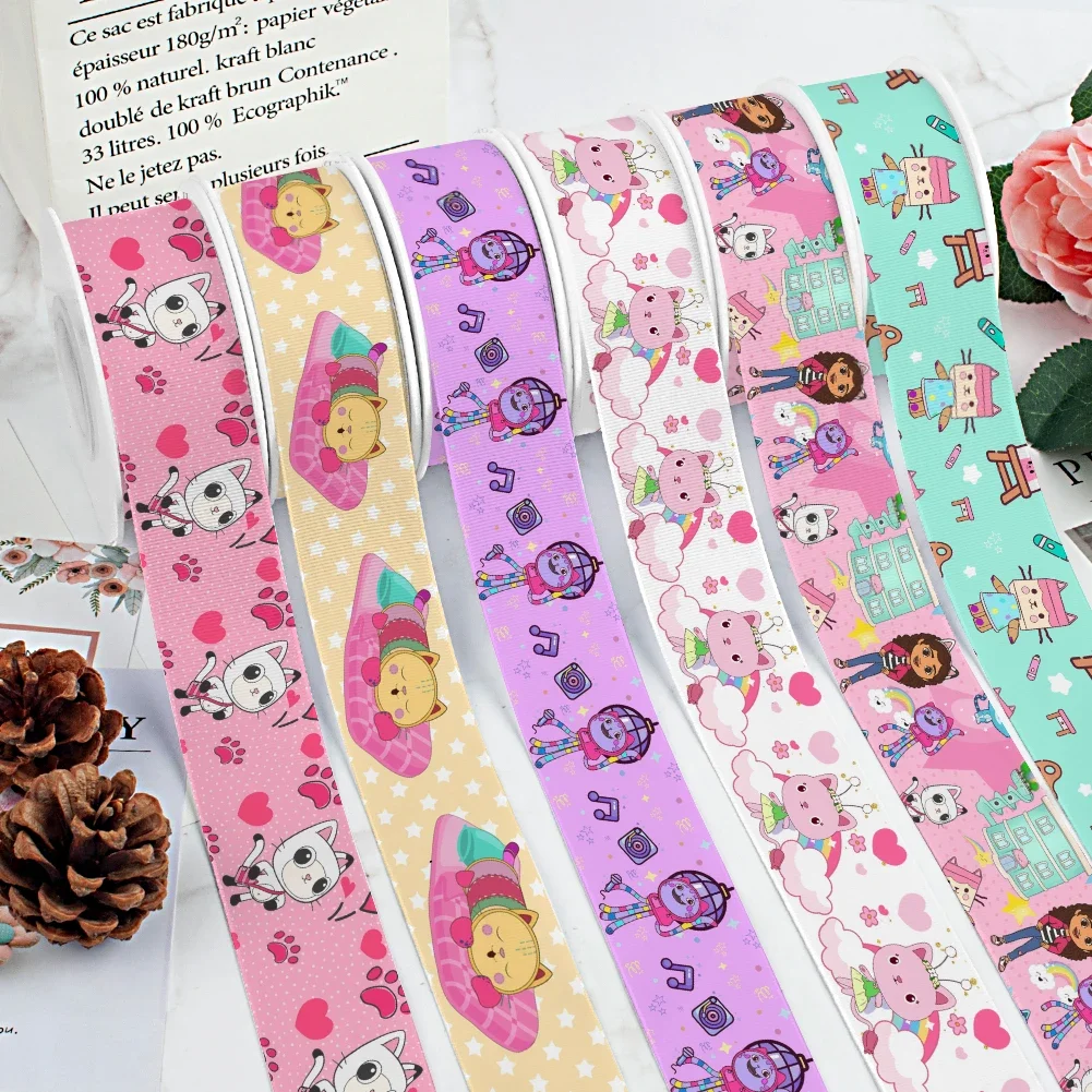Cartoon Dolls G Girl Cat 5 Yards Printed Grosgrain Ribbon for Cheer Bows DIY Girl Headwear Hair Bows Satin Ribbon