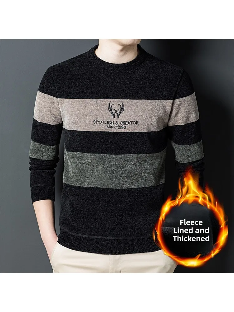 

Мужское зимнее Thiened Fce на подкладке, круглый трикотаж Ne, повседневное термобелье в полоску, свитер Faion Urban Sle Long Sve