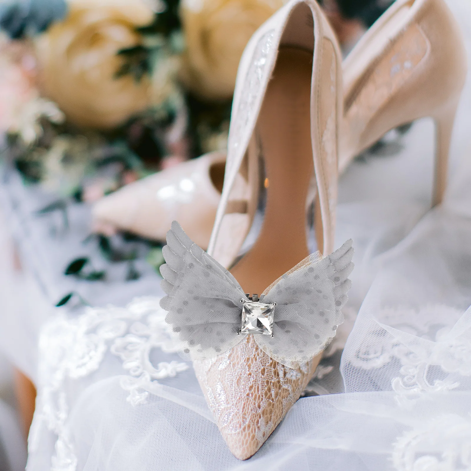 

Mesh High Heels Bow Shoe Clip Accessories Detachable Bowknot Buckles Charms Lace Bridal Clips