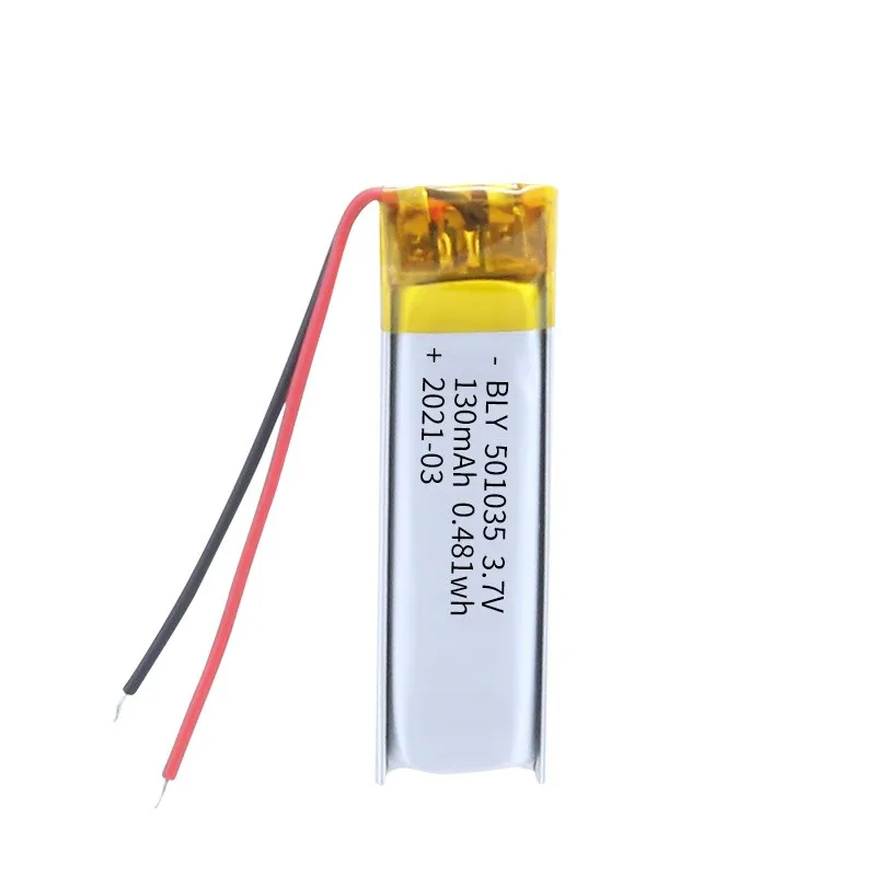 Ternary lithium battery 501035 manufacturer 130mAh digital Bluetooth earphones beauty instrument light polymer lithium battery