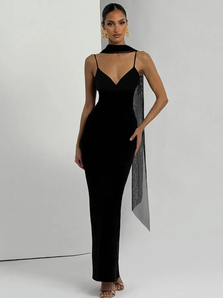Chaxiaoa elegante vestido largo con tirantes finos, vestido ajustado con cinta, vestidos sexis ajustados para mujer, vestido de noche ajustado para fiesta y Club