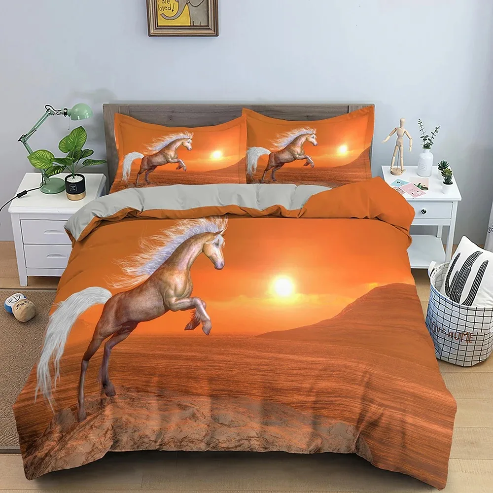 Animal Horse Bedding Set Boys Girls Twin Queen Size Duvet Cover Pillowcase Bed Kids Adult Fashion Home Textileextile