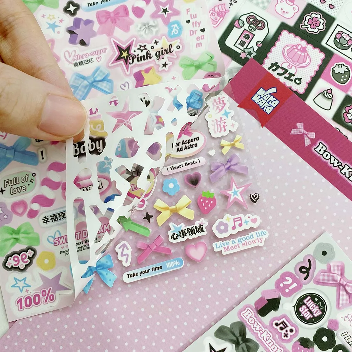 Scrapbook Deco Sticker for Journal Planner DIY Arts Crafts Album Pink Black Bow Material Decorative Stickers Kawaii Decals