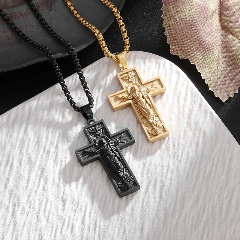 Christian Jesus Cross Pendant God Necklace for Women Vintage Catholic Prayer Amulets Jewelry Gifts