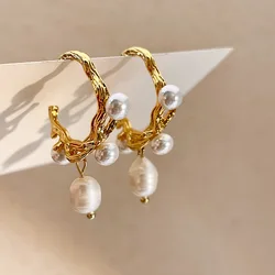 Europe and America New Vintage Earrings Natural Baroque Freshwater Pearl Dangle Earrings for Women Daily Jewelry Pendant Gift