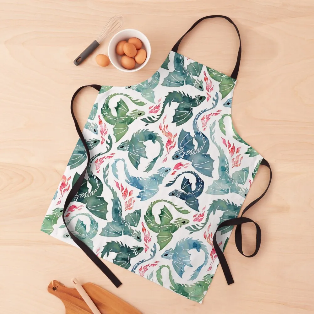 

Dragon fire blue & green Apron work gowns for women cleaning Useful Things For Kitchen Apron