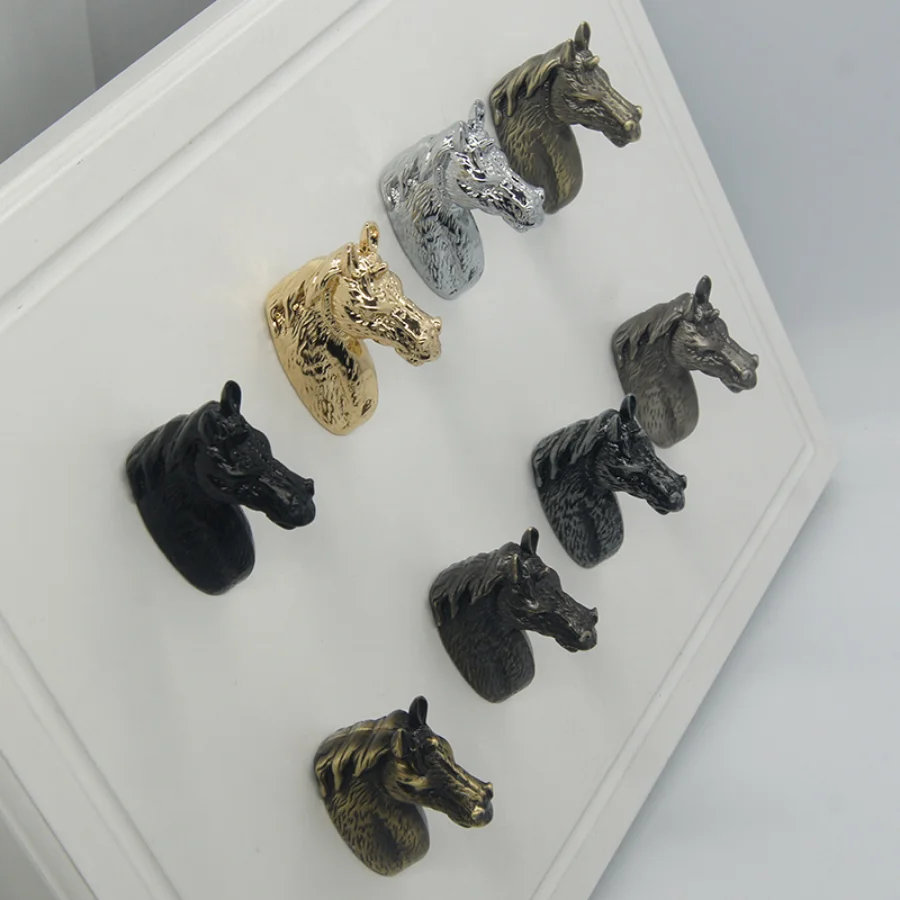 Tiradores de cabeza de caballo de animal de aleación de Zinc para armarios y cajones, tiradores de estilo nórdico con personalidad para muebles, gancho para ropa