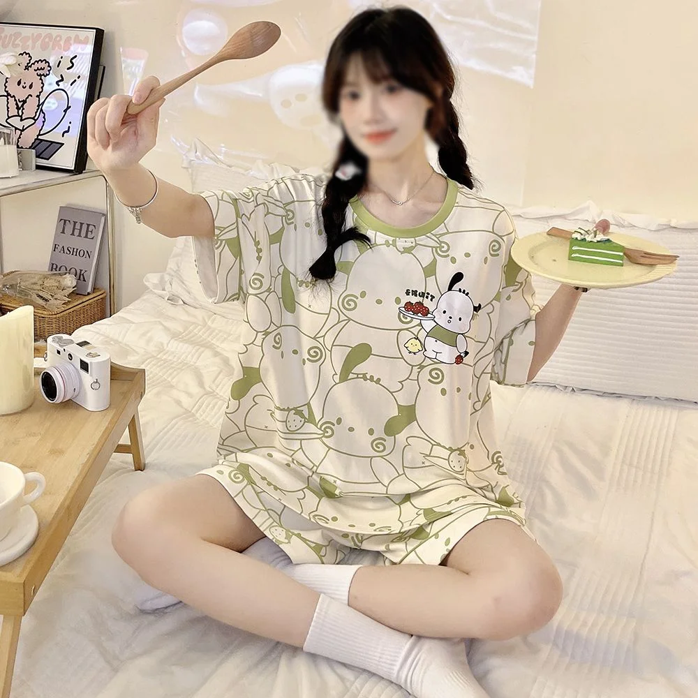 

Sanrio Pochacco Nightwear for Woman Shorts Short Sleeve ﻿sleepwear Kawaii Cartoon Summer Pajamas Women's Home Clothes Sets New