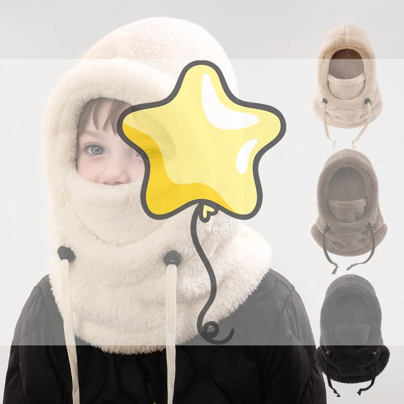 Kid Plush Balaclava Hats Windproof Warm Hat Scarf Adjustable Neck Cover Ear Protection Cap