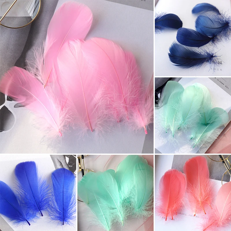 100Pcs 6-12cm Natural Feathers Colorful Goose Feather for Wedding Party DIY Handcrafts Accessories Decor Plumes Sewing Supplies