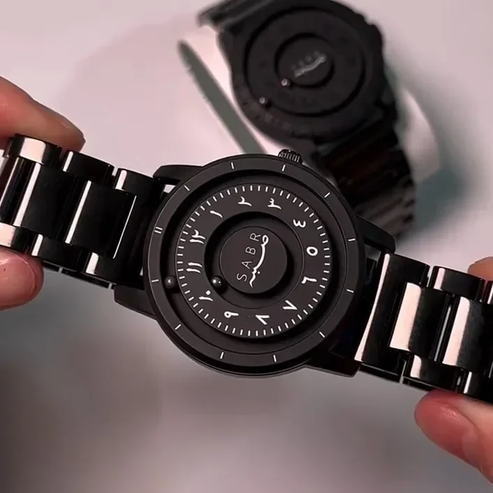 2025 SABR Men's Arabic Numerals Watch Magnetic Beads Pointer Non-Reflective Black Matte Dial Quartz Movement Stainless Steel