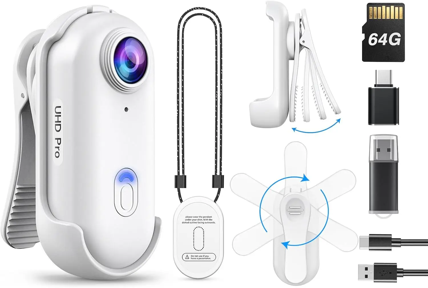BOBLOV W4 2K Mini Camcorders HD Wearable Body Camera 360° Magnetic Clip 120Min Recording for Lecture Travel Pet Outdoor 128GB