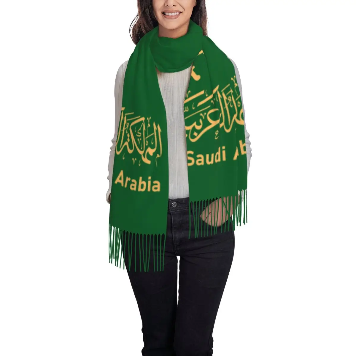 Custom Print Kingdom Of Saudi Arabia Scarf Men Women Winter Warm Scarves Arabic Emblem Calligraphy Shawl Wrap