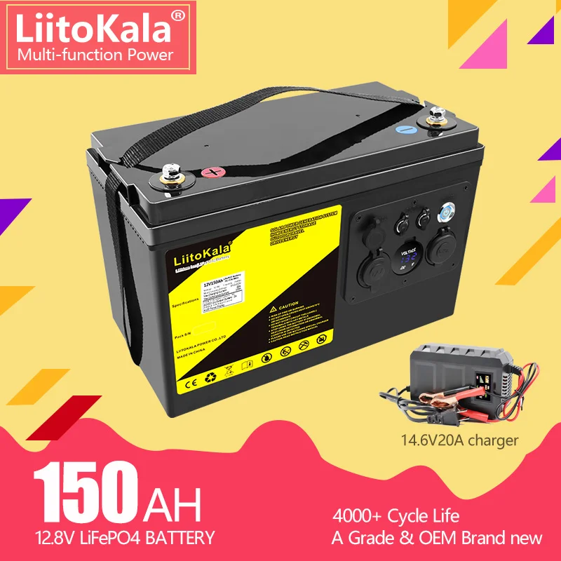 LiitoKala 12.8v 150AH lifepo4 battery with LCD display 12V 150Ah for RV Xenon light Solar energy storage Inverter 14.6V20A