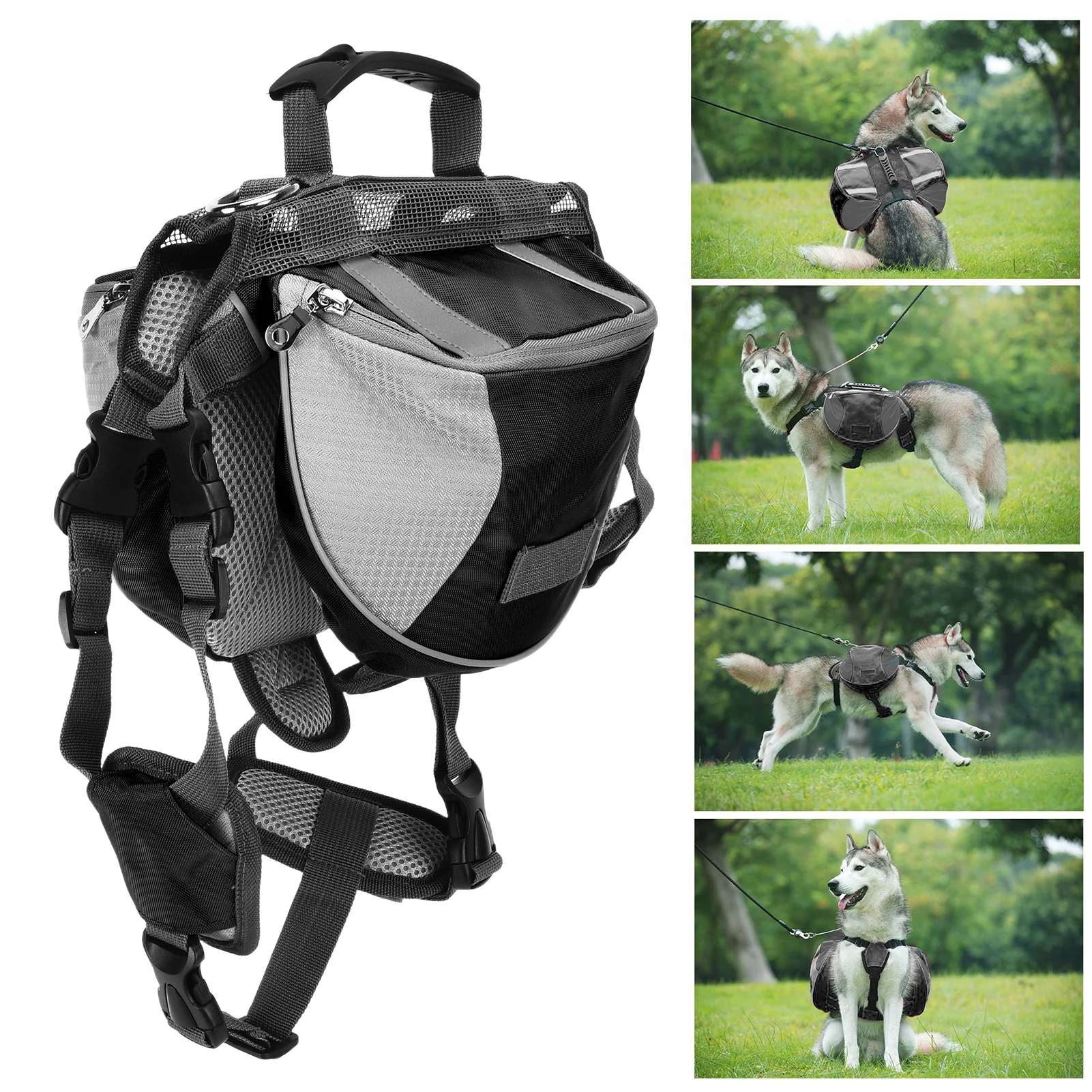 Grande capacidade Pet mochila ao ar livre, cão ajustável Saddle Bag, arnês do cão, transportadora para viajar, caminhadas