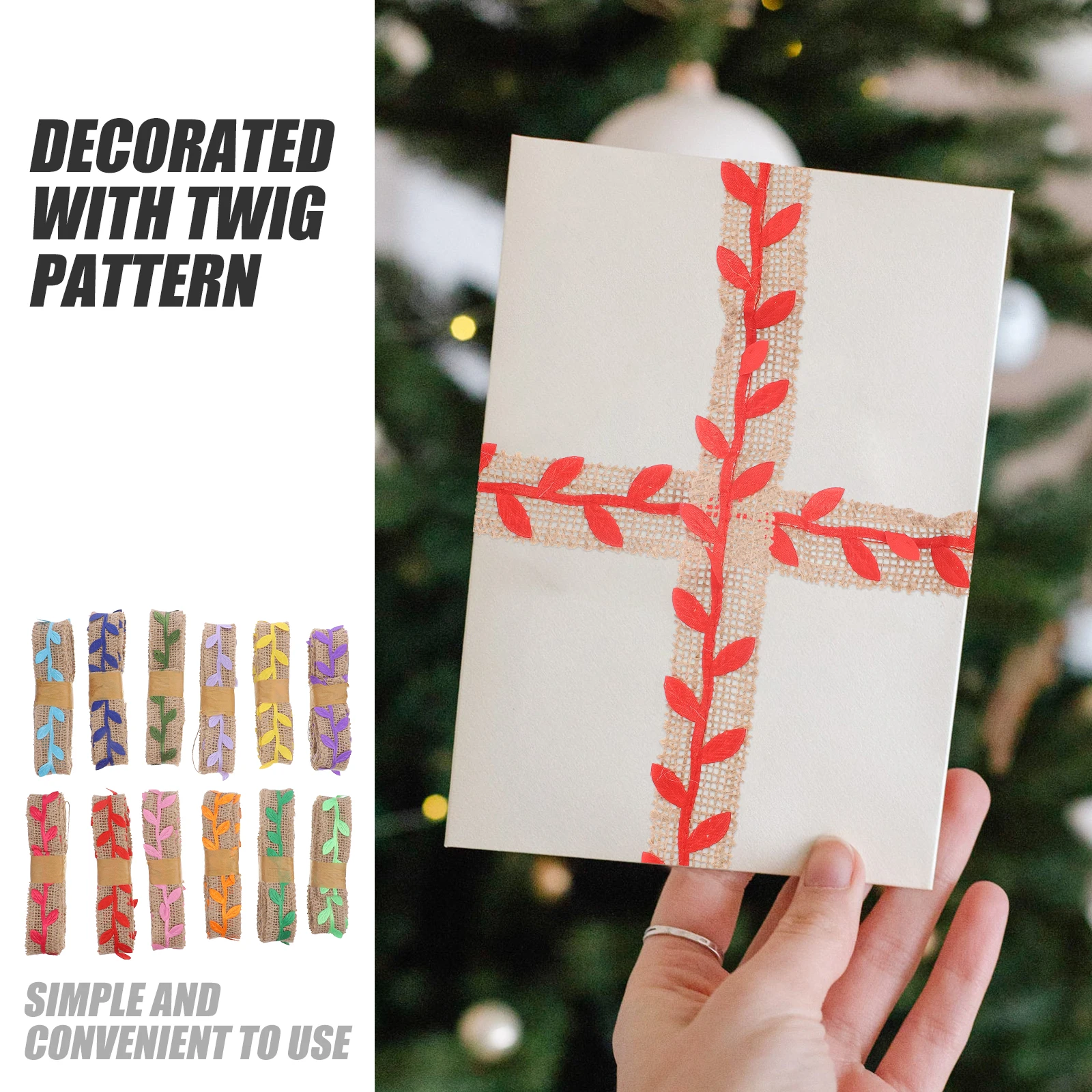 

12 Rolls of DIY Linen Strips Gift Wrapping Band Twig Pattern Ornaments Handmade Craft Supplies for Party