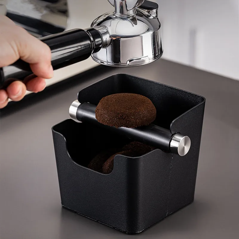 Stainless Steel Coffee Knock Box Anti-slip Coffee Ground Knock Box Bucket with Knock Rod Coffee Powder Bucket Espresso Dump Bin