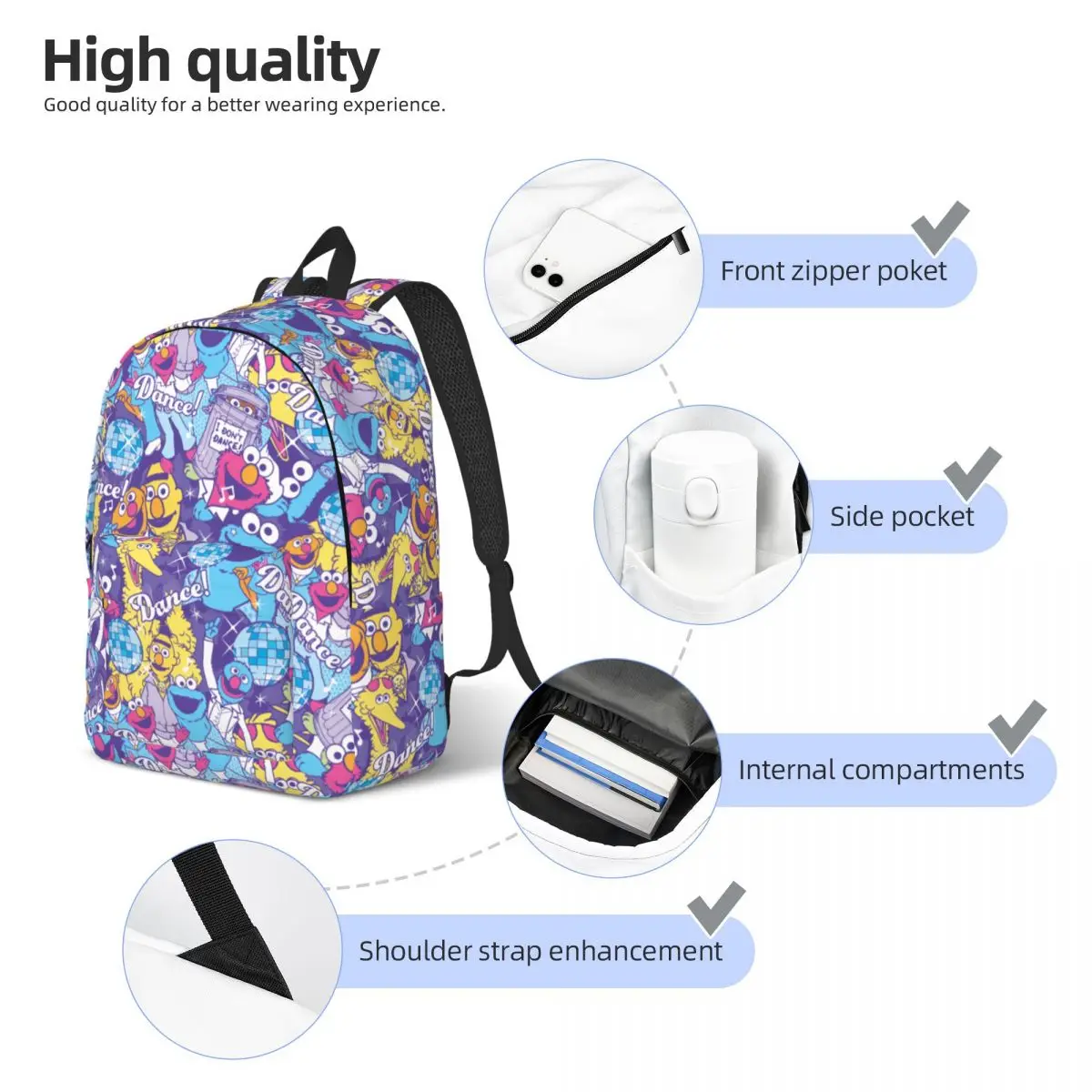 Sesamed Streeted Backpack for Boy Girl Kids Student School Bookbag Cartoon Daypack Kindergarten Primary Bag Gift