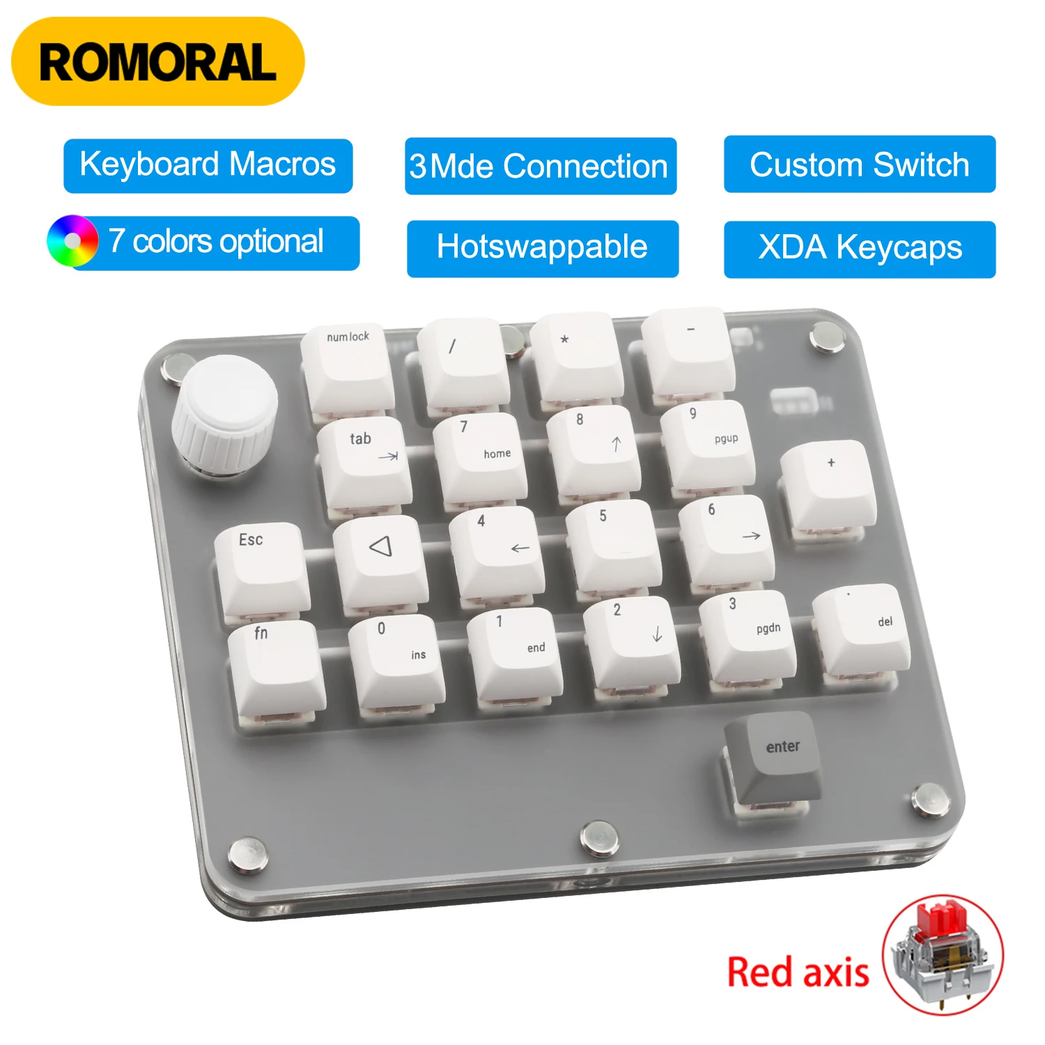 

Макропад Клавиатура для программирования макросов WASD Игровая клавиатура Bluetooth Mini RGB с горячей заменой Пользовательские клавиатуры 21 клавиша Ручка