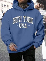 America New York City Print Male Hoody Fashion Loose Hoodies Casual Warm Hooded Men Autumn Fleece Crewneck Clothes