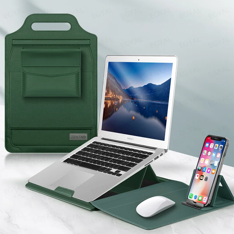 Multipurpose Laptop Sleeve for MacBook Air 13 M1 M2 M3 M5 Pro 14 15.4 16 inch PU leather case mouse pad with bracket Laptop Bag
