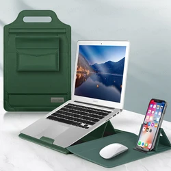Multipurpose Laptop Sleeve for MacBook Air 13 M1 M2 M3 M5 Pro 14 15.4 16 inch PU leather case mouse pad with bracket Laptop Bag