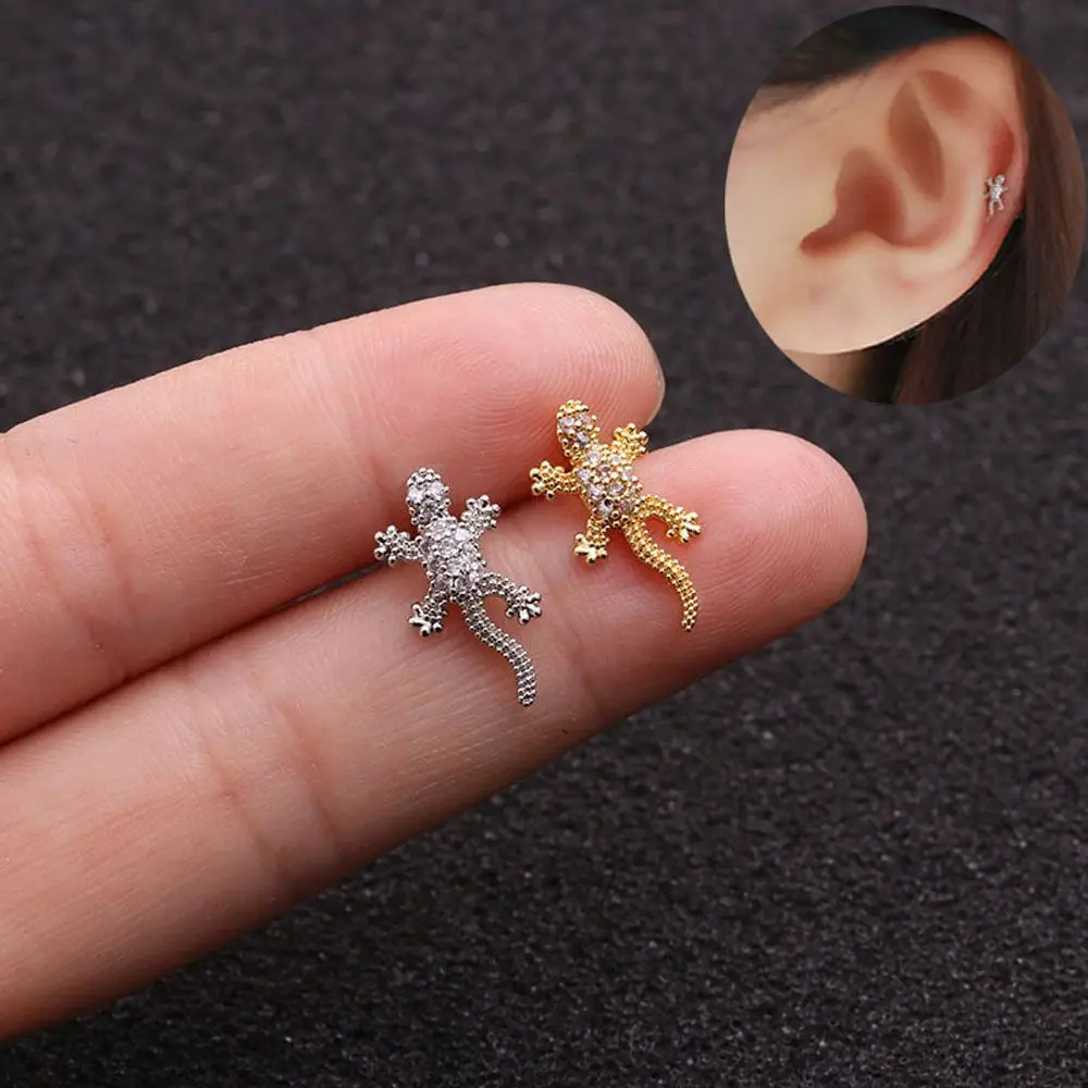 

Zircon Animal Reptile 1Pc Cartilage Tragus Screw Back Lizard Ear Stud Piercing Jewelry Fashion Accessories Earring
