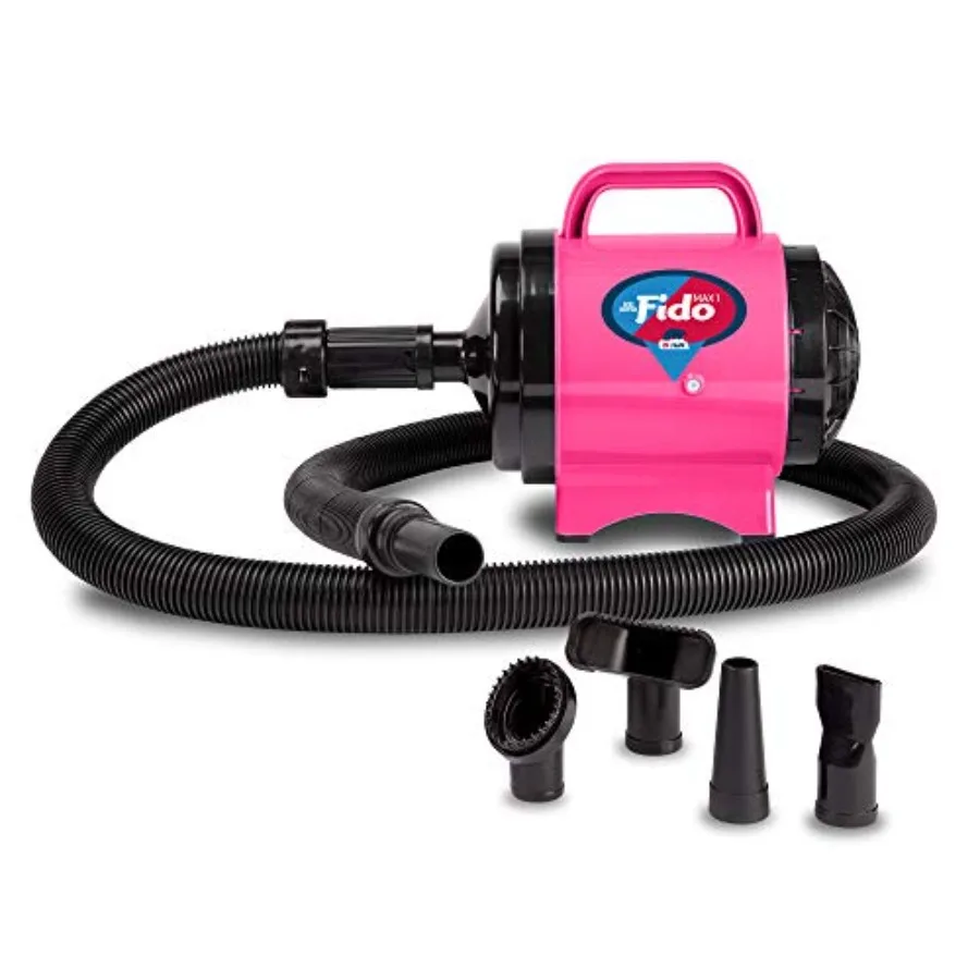 

Fido Max 1 Dog Hair Dryer - Premier Grooming Collection with 6-Foot Hose and 4 Grooming Nozzles Hot Pink
