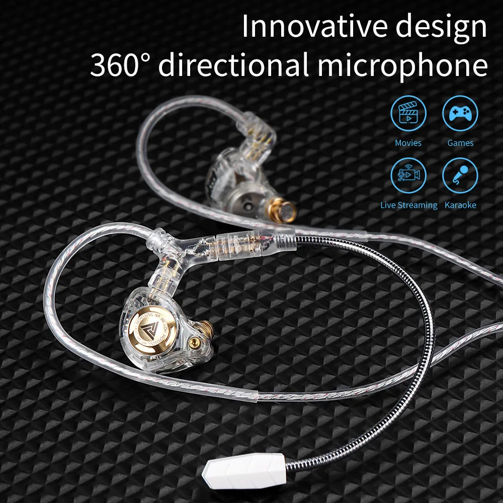 QKZ Q7MAX Kopfhörer-Upgrade-Kabel, versilbert, sauerstofffreies Kupfer, austauschbar, 2-Pin, 2,5 mm, 3,5 mm, 4,4 mm, Typ C mit Mikrofon