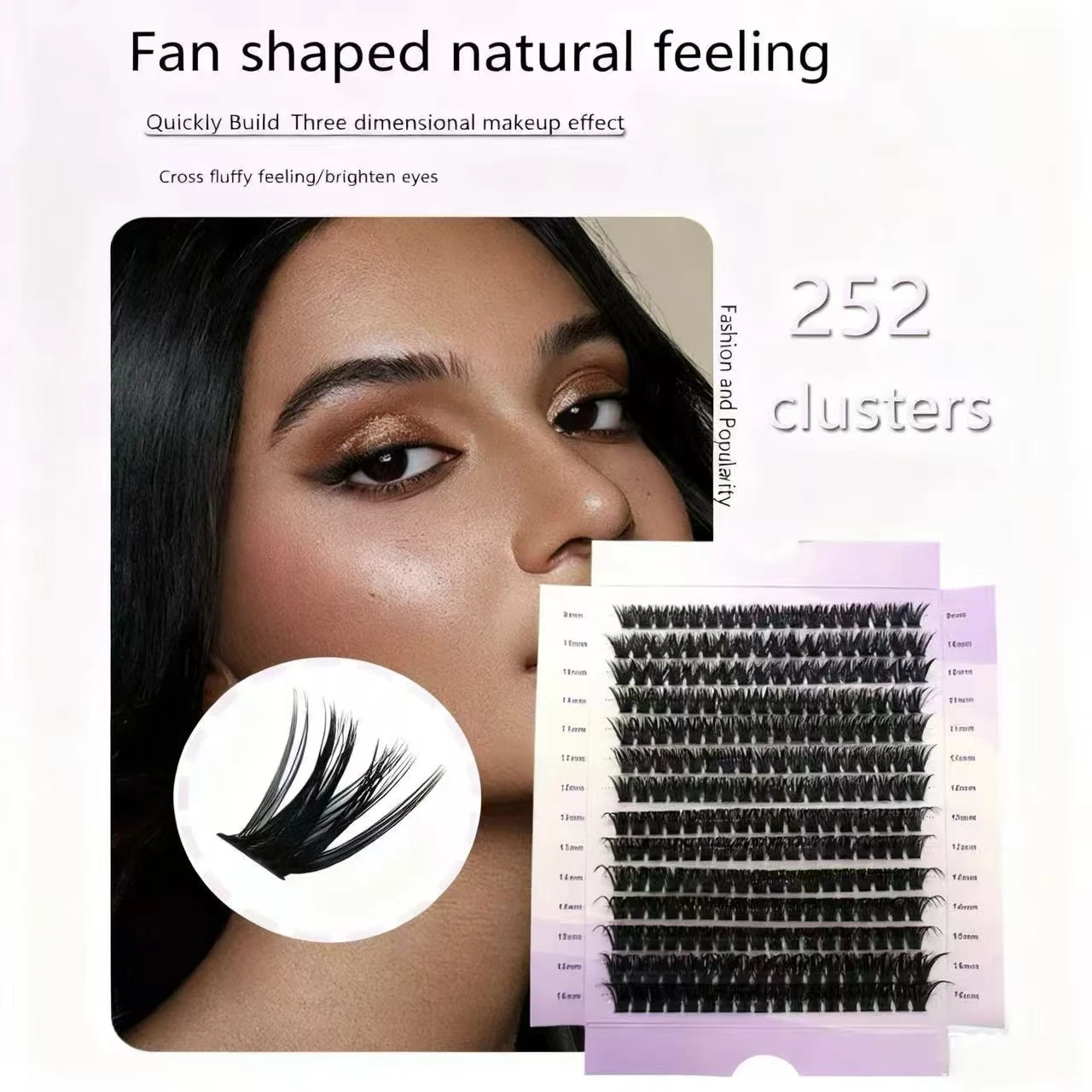 100D schwarze, weiche, natürliche Verlängerung, dicke Wimpern, 252 Cluster, 9–16 mm großes Fassungsvermögen, Make-up-Werkzeug, falsche Wimpern