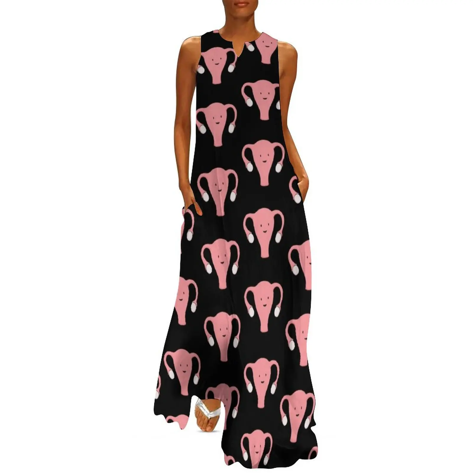 

Patterned Happy Uterus in Black Long Dress Women's summer long dress womens clothing dress summer 2025 women