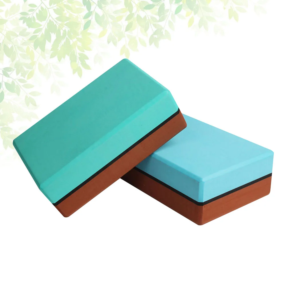 2pcs Double Colored Yoga Pilates Bricks High Density EVA Block Sports Exercise Fitness Gym Workout Stretching Aid (Blue + Dark B