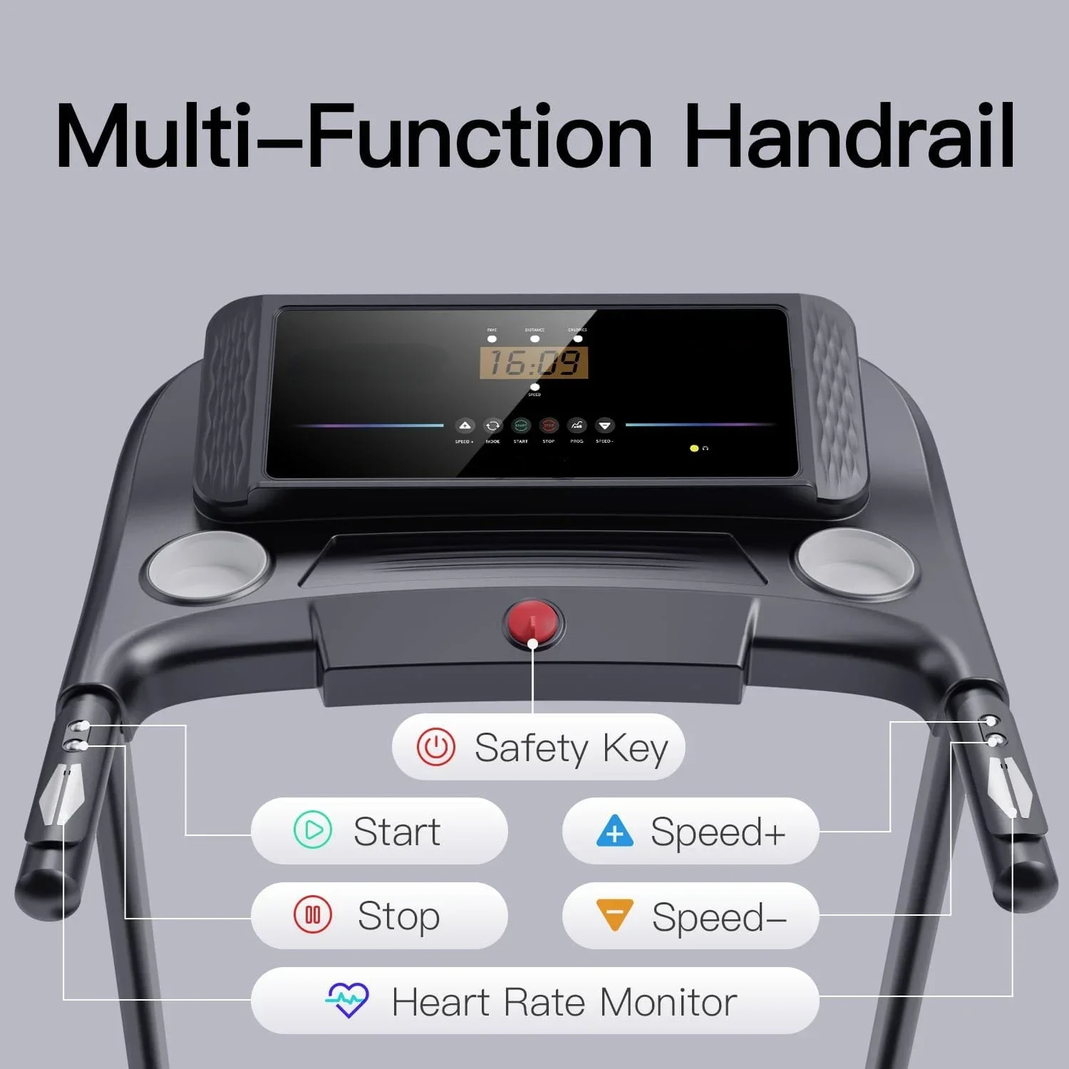 Treadmill lipat otomatis kebugaran rumah dengan sensor denyut, 3.0 senyap tanpa sikat, kapasitas 8.7 MPH, 300 lbs