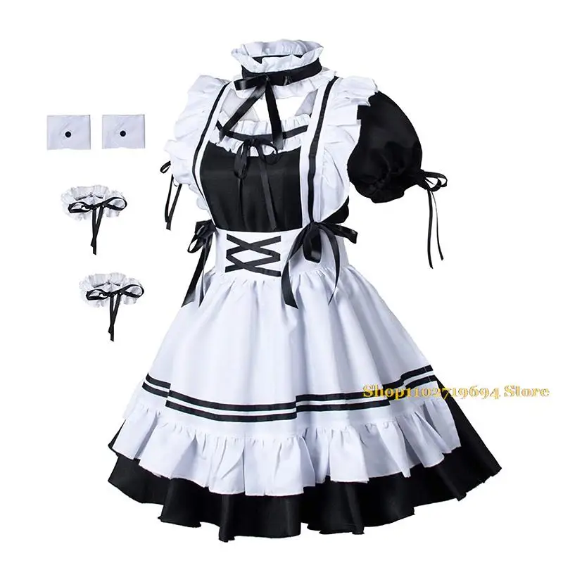 Maid Outfit Anime Long Dress Black and White Lolita Dress Sweet Style Men Cafe Princess Dresses Cosplay Costume for Women Man