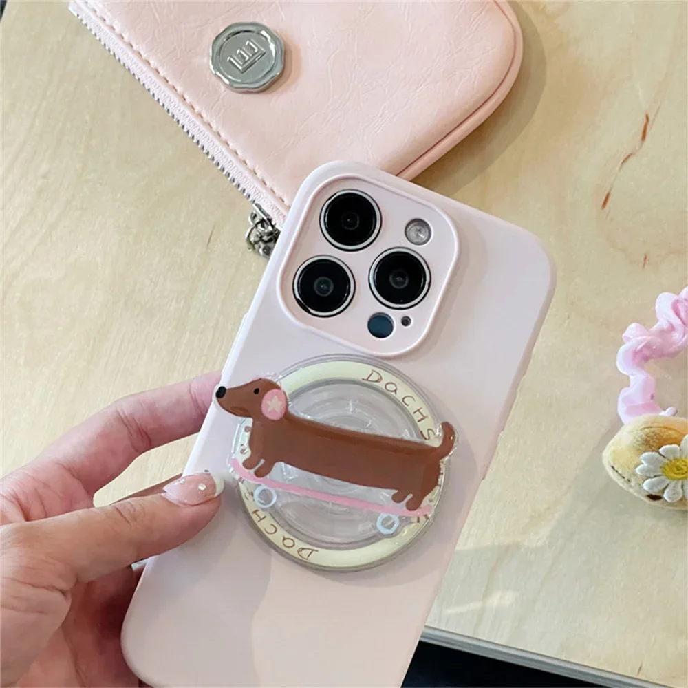 Korea Cute Sausage Dog for Magsafe Magnetic Phone Griptok Grip Tok Stand for IPhone Foldable Wireless Charging Case Holder Ring