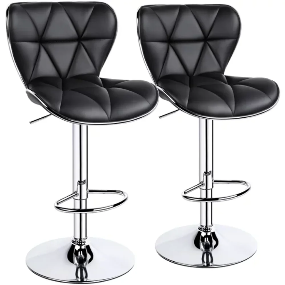 

Adjustable Midback Faux Leather Bar Stool, Set of 2, Black chair bar