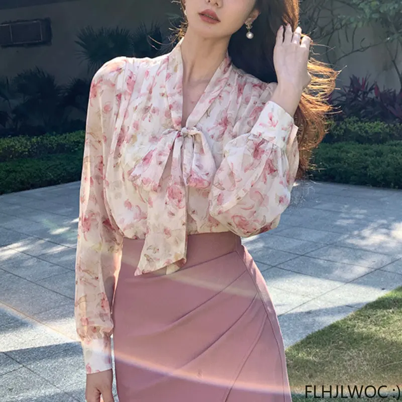 Chic Basic Shirts Blouses Hot Sales 2023 Women Tops Fashion Design Korea Preppy Style Cute Sweet Girl Bow Tie Pink Ruffles Shirt