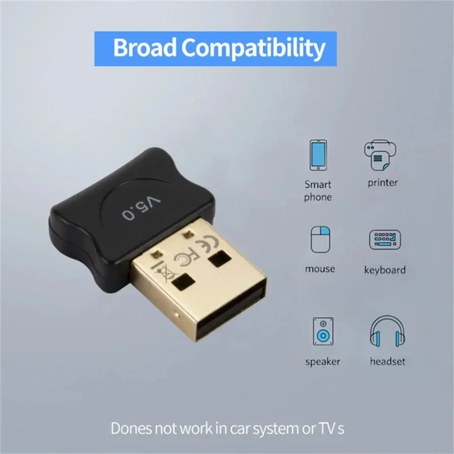 USB Bluetooth 5.0 Adapter Wireless Bluetooth 5.0 Audio Receiver Dongle for Pc Computer Laptop Earphone Printer Data Transmission