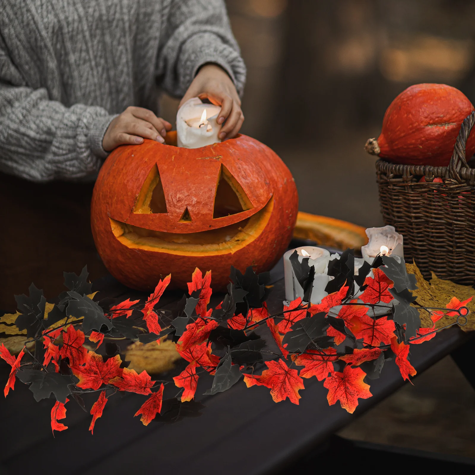 

1Set Simulation Maple Hanging Decor Vivid Artificial Rattan Plant for Halloween Fall Leaves Vine Home Outdoor Party Garden