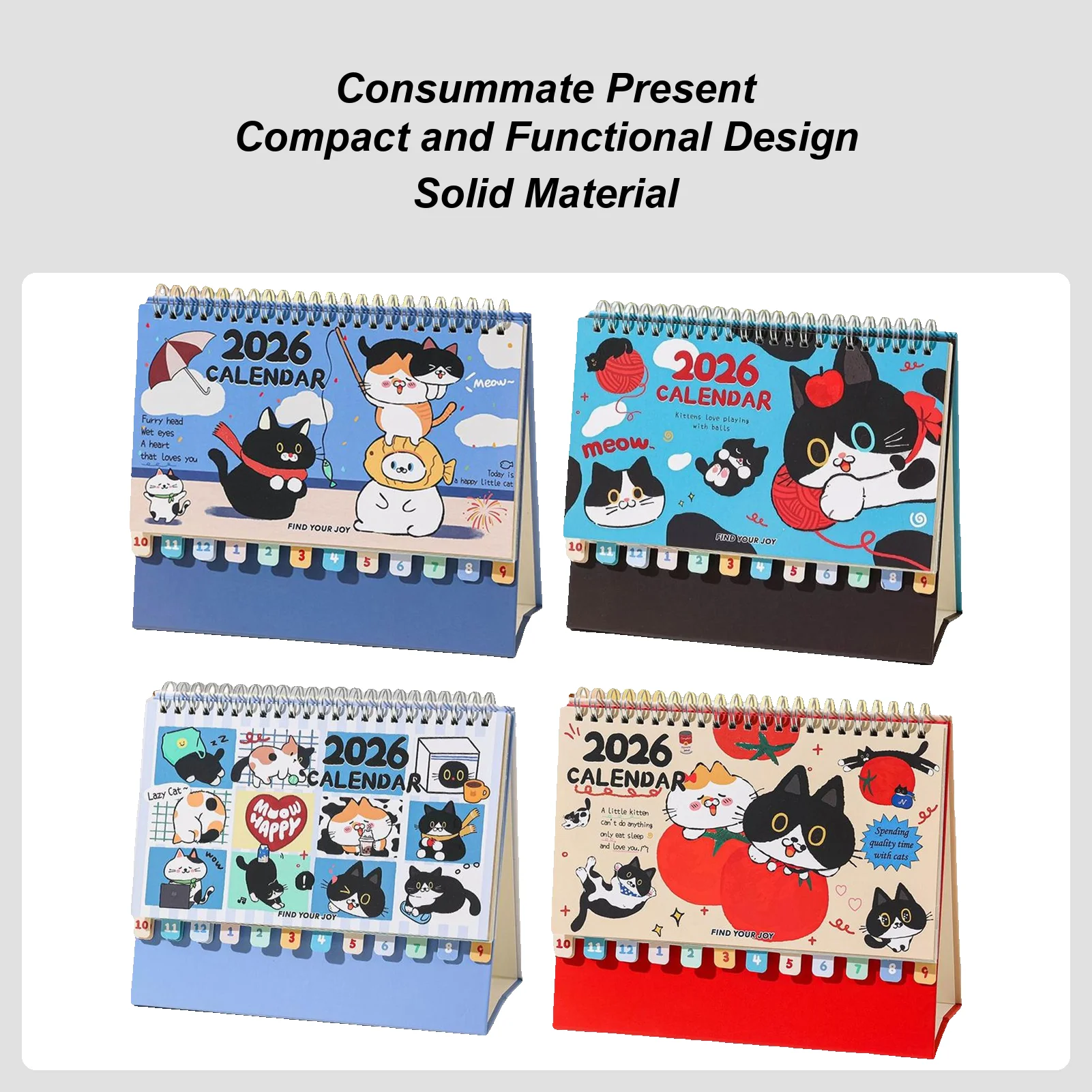 

Настольный календарь Mini Cat на 2026 года, планировщик котенка в спиральном переплете, тема кошки, 12-месячный календарь, украшение для домашнего планирования, планирования