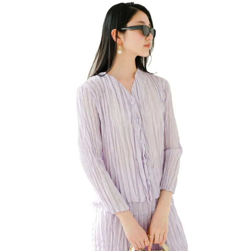 Imagem -05 - Miyake-conjunto de Saia Feminina Plissada de Cintura Alta Linha a Camisa Casual Moda Coreana Novo Primavera Verão 2023