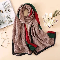 Lenço de seda estampado quente para mulheres, marca de luxo, cachecóis populares, xale com acabamento acetinado, Four Seasons Hijab, moda, 180x90cm