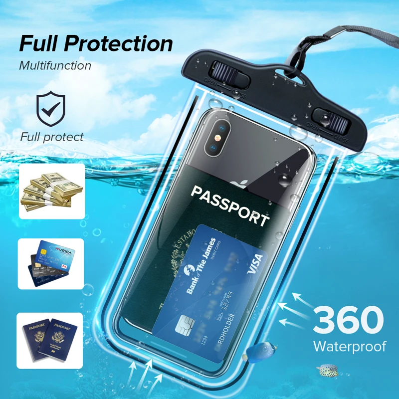 Funda de teléfono impermeable a prueba de agua para natación, bolsa protectora de teléfono subacuático Universal, funda PV para iPhone 12 Pro Xs Max XR X