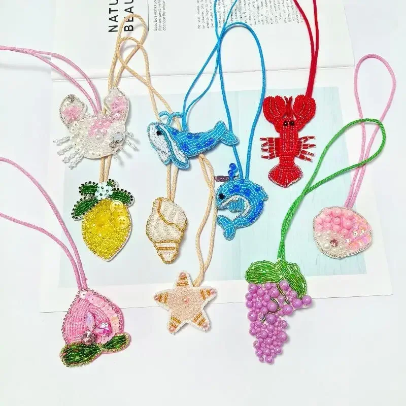 Conch Whale Applique Patch Crystal Grape Peach Fruit Patches Handmade Beaded Clothing Decor Keyring Bag Pendant