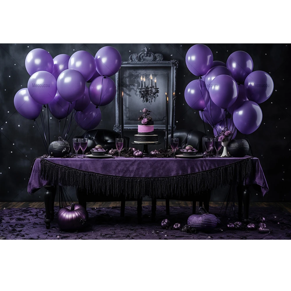 Halloween Party Backdrop Purple Balloon Custom Photography Ghost Shadow Terror Zombie Scene Birthday Party Photo Studio