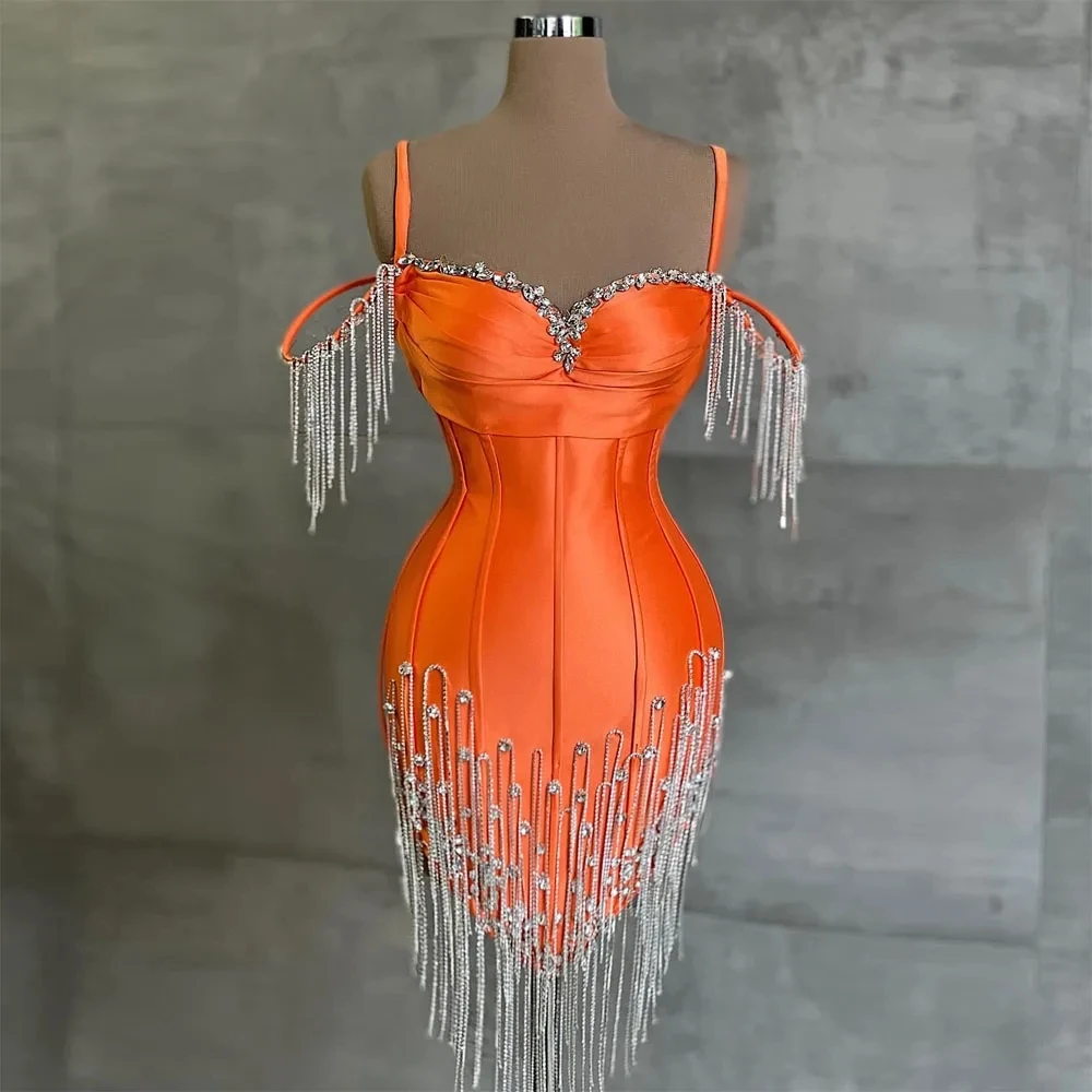 

Orange Mermaid Short Homecoming Dresses Luxury Crystals Tasse Girls Graduation Birthday Party Gow