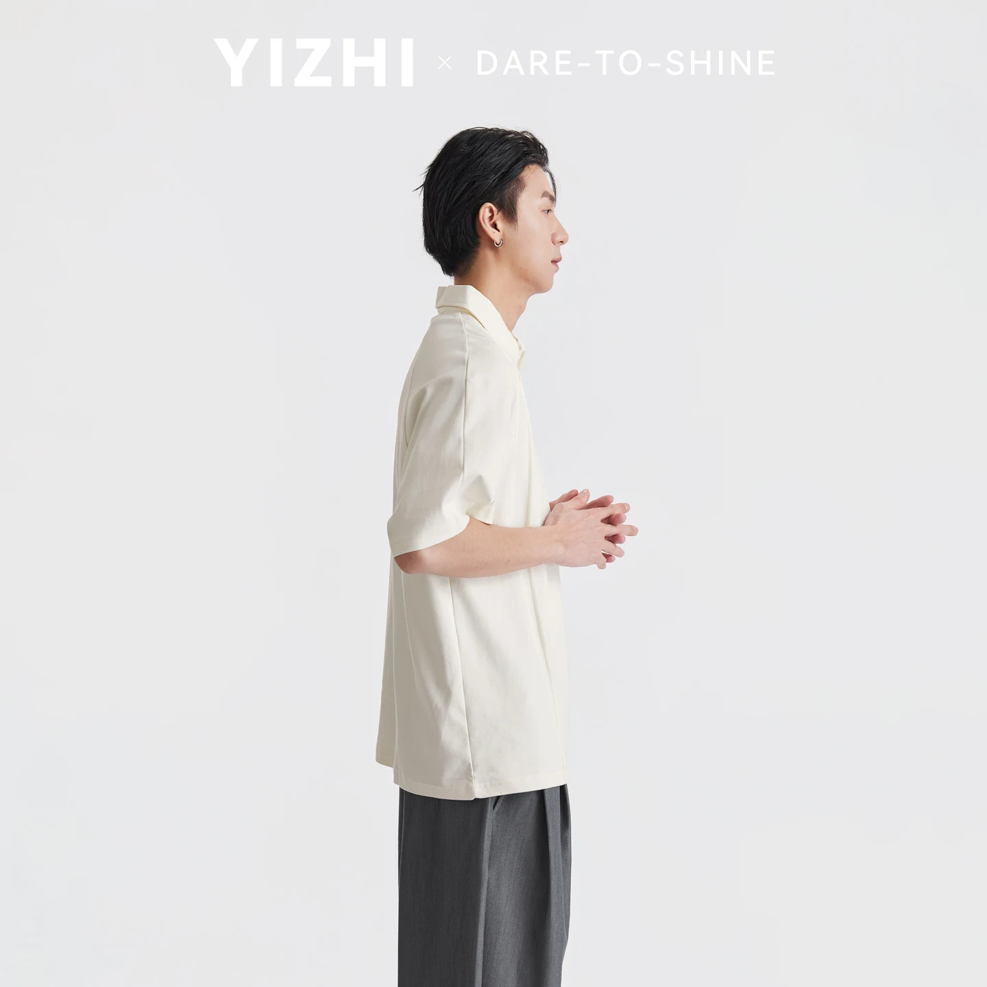 Men 3D Seam Stitching Split Design Polo Shirt Summer Loose Drop Shoulder Solid Color Collared Breathable Casual Short Sleeve Top