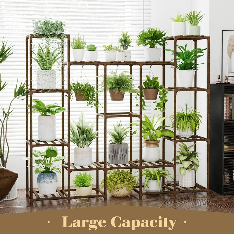 Bamworld-soporte para plantas de 62,2 pulgadas de altura, estante para múltiples plantas de interior, soporte de flores de madera, estante colgante