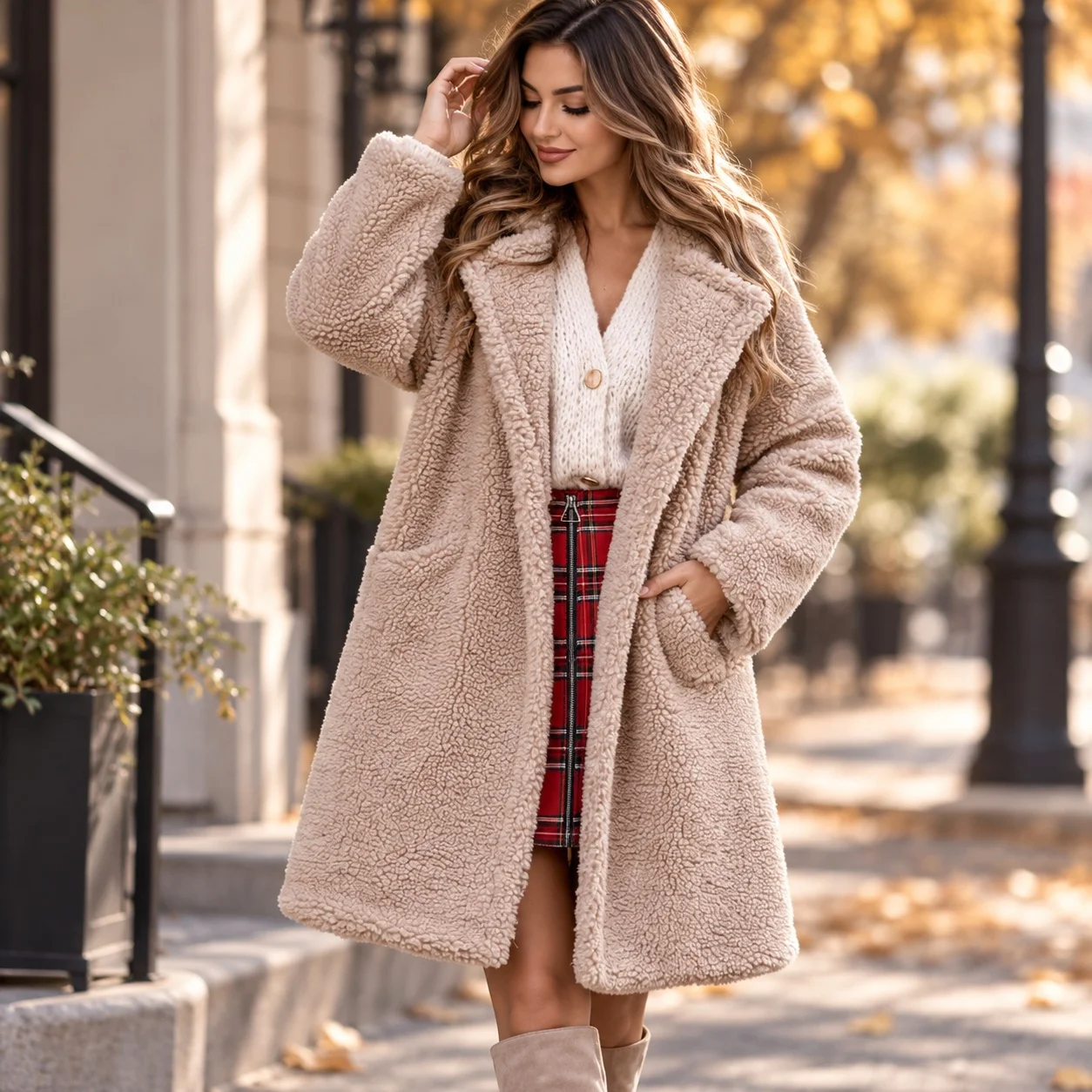 Turn Down Collar Long Sleeve Skirt Mid Long Length Casual Loose Fit Streetwear with Wrinkle Treatment Button Detail Women Skirt