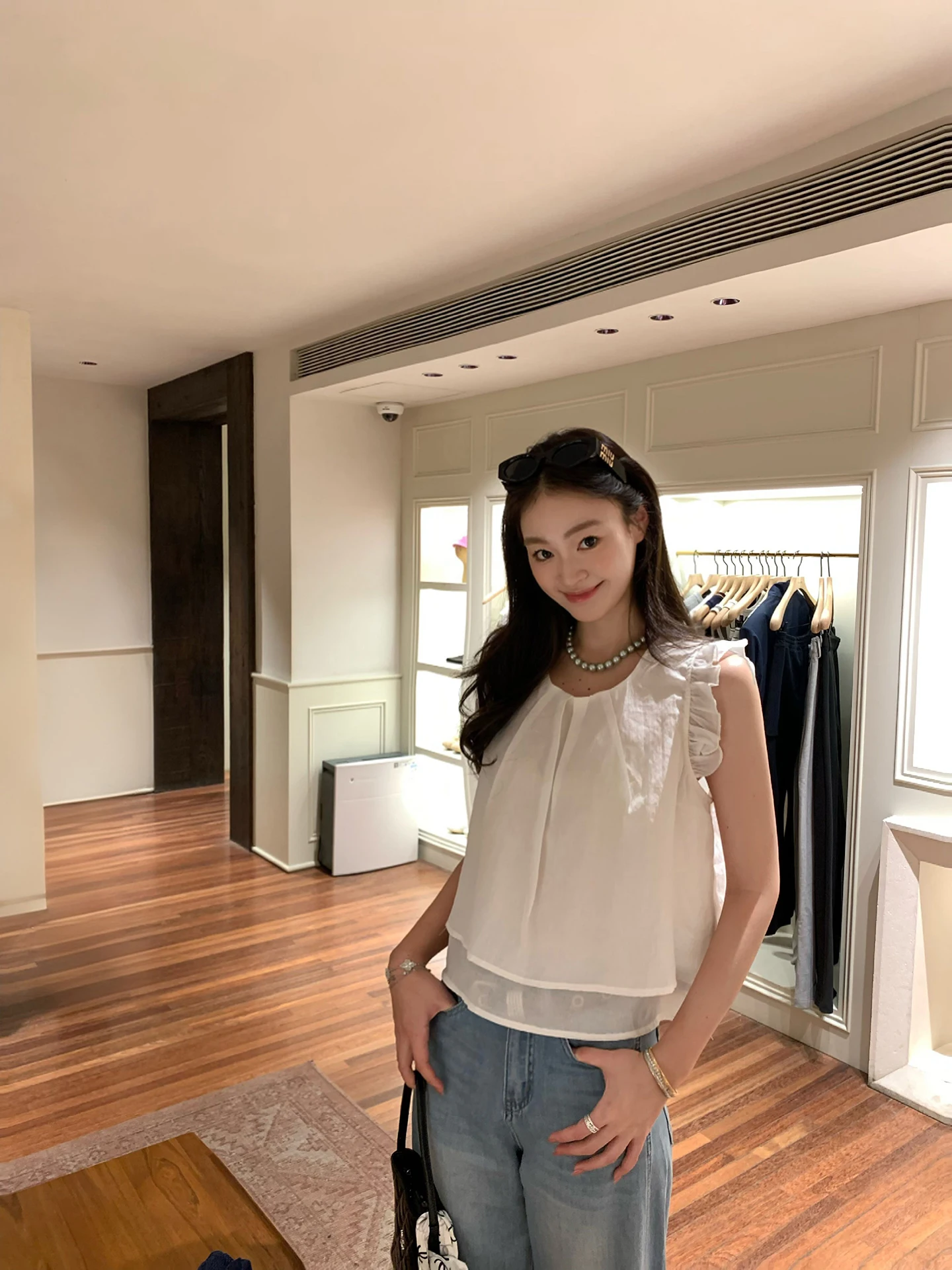 

Anneshop Новая летняя женская приталенная рубашка без рукавов с круглым вырезом, универсальный топ из смесового хлопка с защитой от УФ-излучения